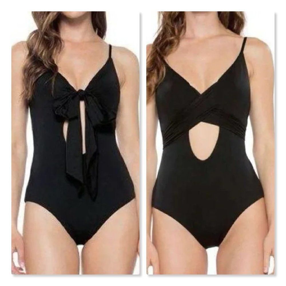 🌴 BECCA 🌴 Convertible Tie Front One Piece Swimsuit - [Small, Black]